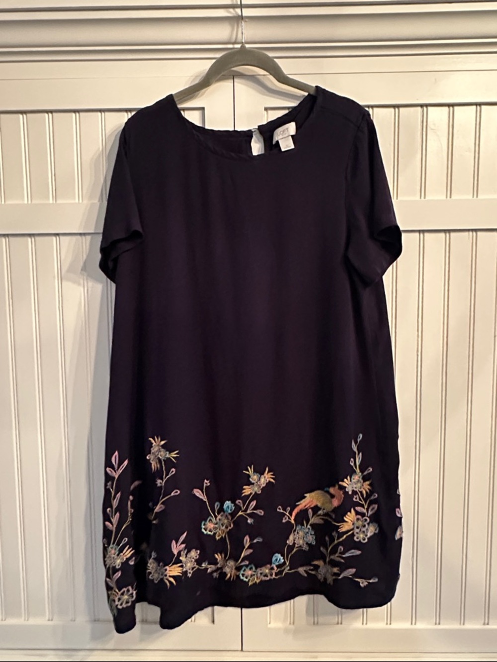 LOFT Navy Shift Dress with Multicolor Embroidery